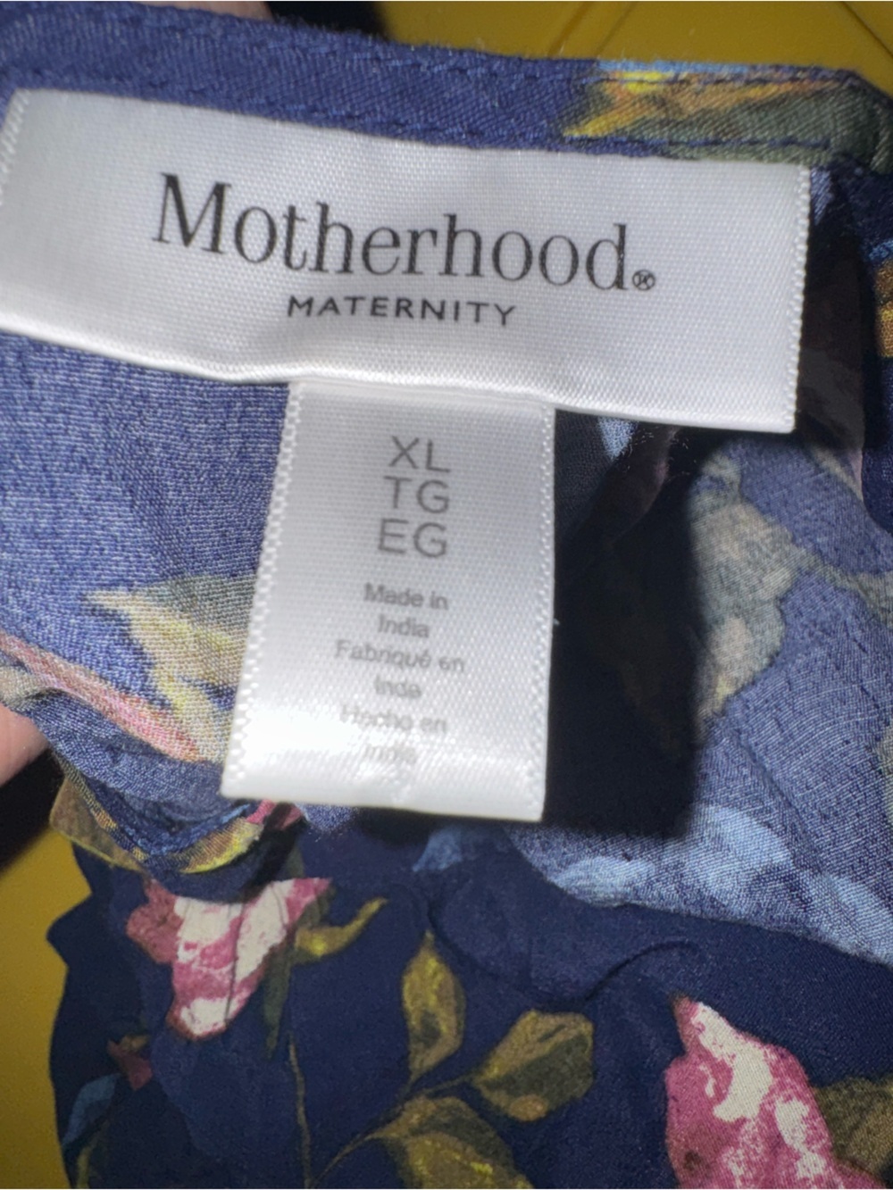 Motherhood Maternity XL Floral Boho Peplum Blouse Navy Pink Tie Front 3/4 Sleeve - Picture 4 of 6